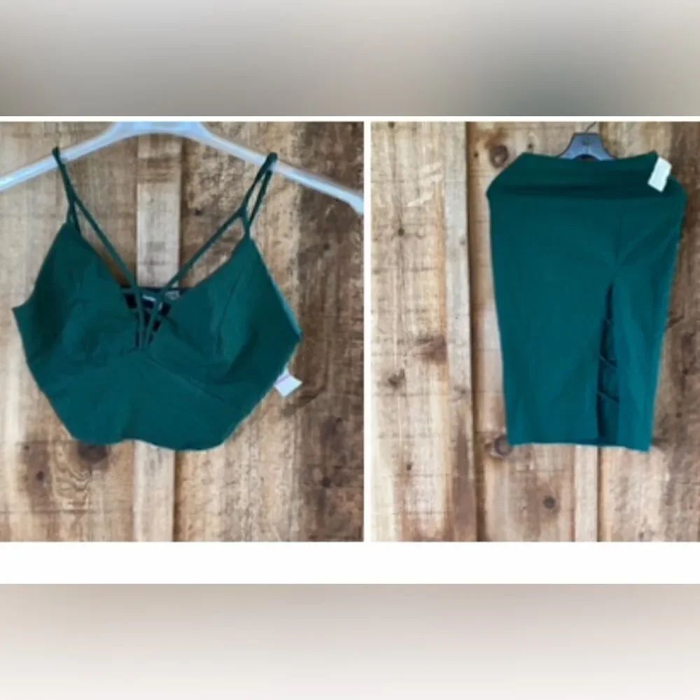 Charlotte Russe Two-piece Green Caged Bustier Crop Tank & Midi Pencil Skirt